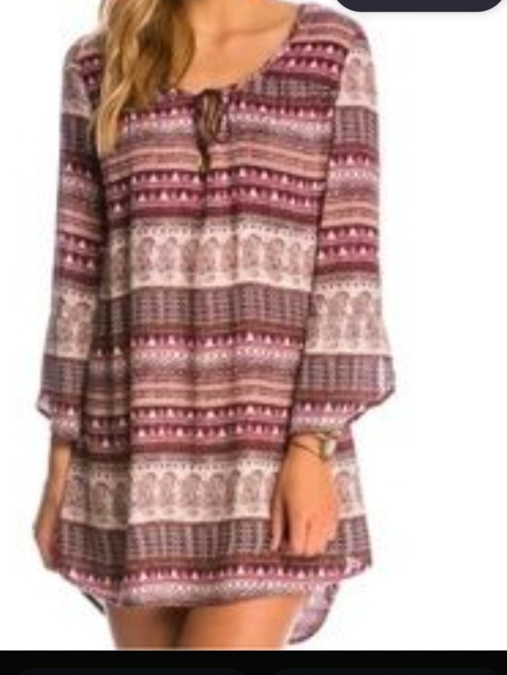 Billabong Maroon and Cream Patterned Scoop-Neck Tunic